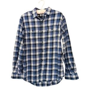 Old Navy Men's Medium‎ Tall Blue White Plaid Flannel Button Up Cotton Shirt